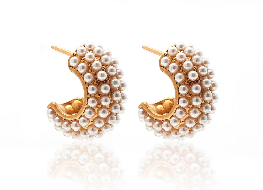 Hera / Hoop Earrings / Pearl + Gold