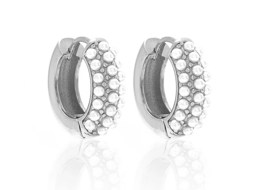 Amara / Hoop Earrings / Pearl + Silver