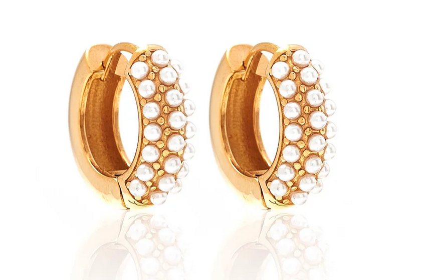 Amara / Hoop Earrings / Pearl + Gold
