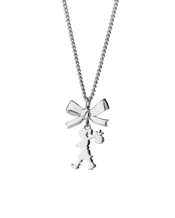 Mini Girl with a Bow Necklace - Silver