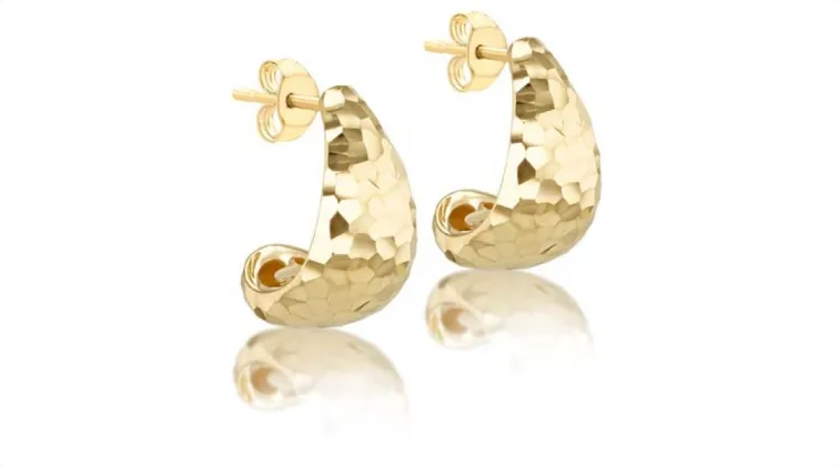 J Shape Stud Earrings - 9k YG