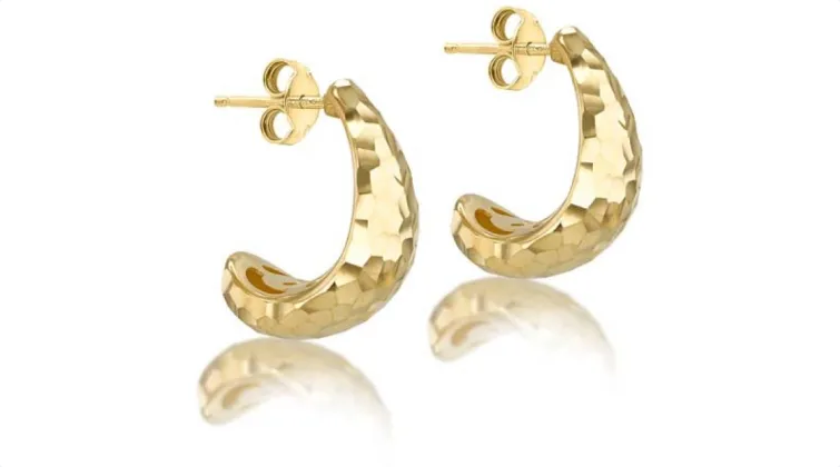 J Shape Stud Earrings - 9k YG