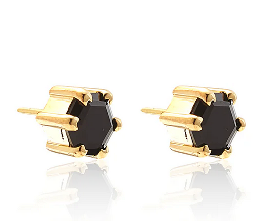 Harmony Stud Earrings - Black Spinel + Gold Plated Silver