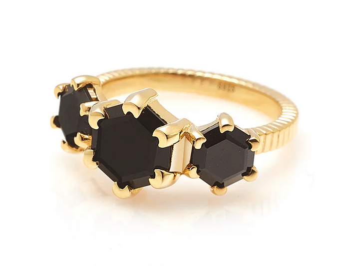 Trinity Ring Black Spinel + Silver Gold Plated