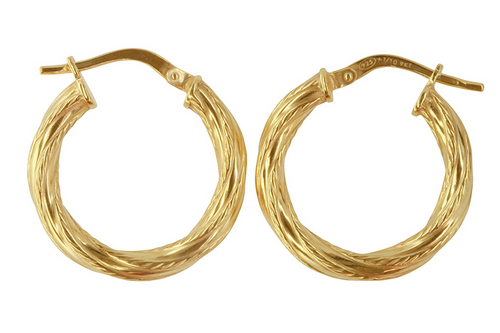 9ct Yellow Gold and Silver Bonded Twisted Hoop Earrings