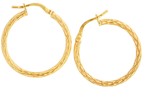 9ct Yellow Gold and Silver Bonded Engraved Hoop Earrings