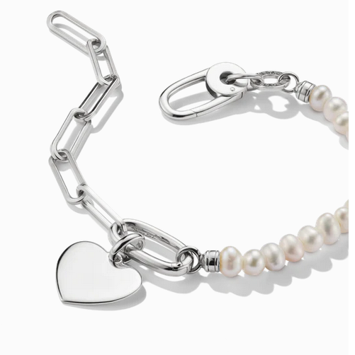 Connect Charm Bracelet Paperclip with Pearls - Silver - 19cm