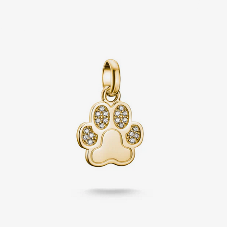 Connect Charm Paw with White CZs - Gold