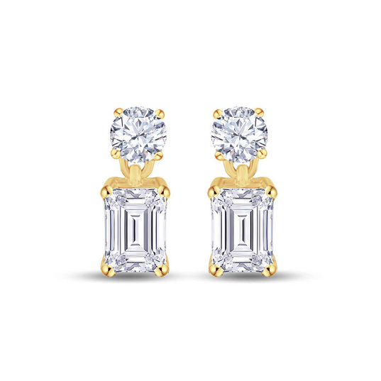 Emerald & Round LAB Diamond Earrings
