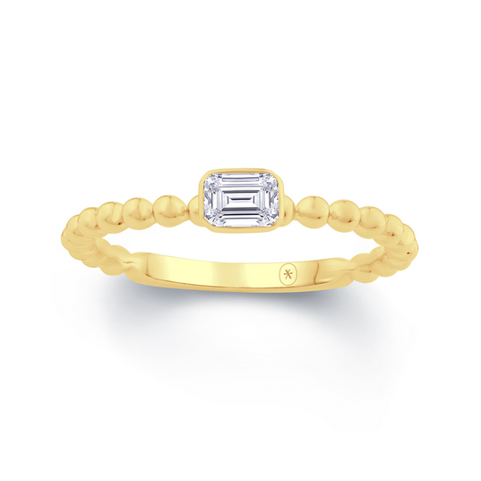 LAB Diamond Emerald Granule Solitaire Ring - 9ct YG - TDW=0.25 FG VS