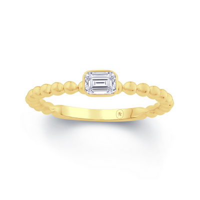 LAB Diamond Emerald Granule Solitaire Ring - 9ct YG - TDW=0.25 FG VS