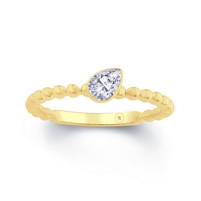 LAB Diamond Pear Granule Solitaire Ring - 9ct YG