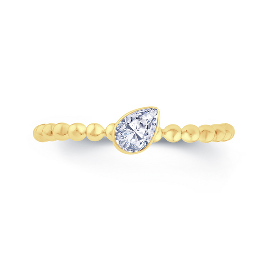 LAB Diamond Pear Granule Solitaire Ring - 9ct YG