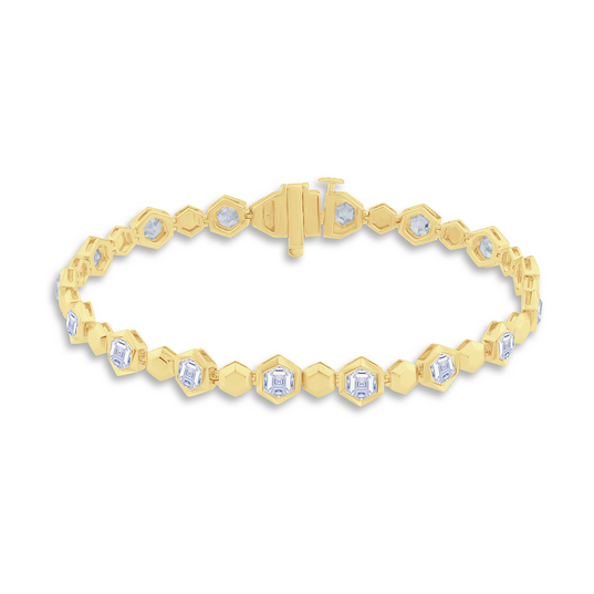 Hexagon Faceted Line LAB Diamond Tennis Bracelet - 18k YG