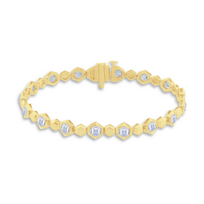 Hexagon Faceted Line LAB Diamond Tennis Bracelet - 18k YG