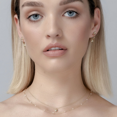 Petite Puffed Heart Stud Earrings Ruby + Gold