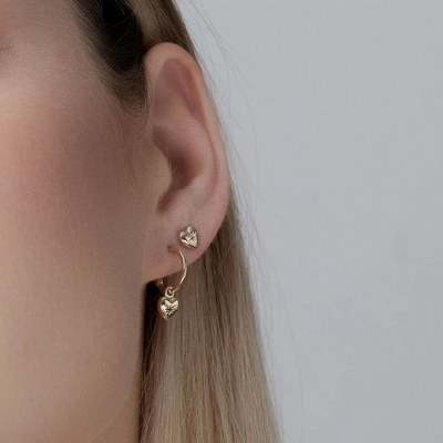Petite Puffed Heart Hoop Earrings Ruby + Gold