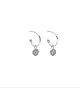 Petite North Star Hoop Earrings Blue Sapphire + Silver