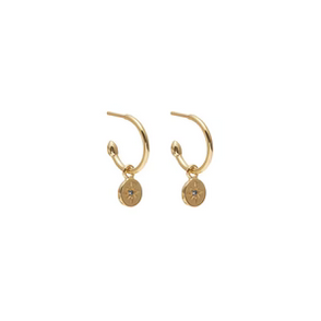 Petite North Star Hoop Earrings Blue Sapphire + Gold