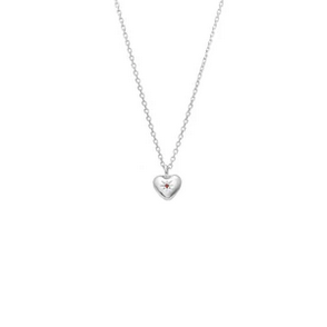 Petite Puffed Heart Necklace Ruby + Silver