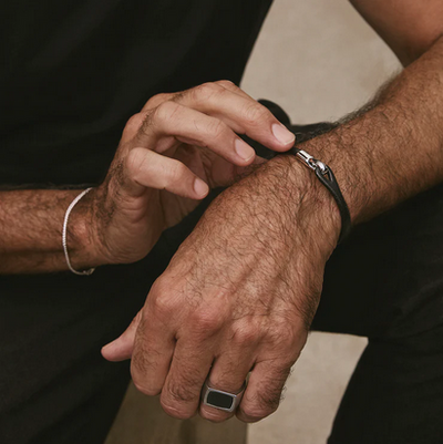 Kinship Men’s Leather and Steel Bracelet - 21cm