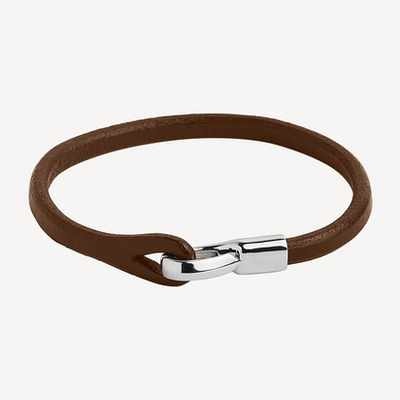 Kinship Men’s Leather and Steel Bracelet - Brown -21cm