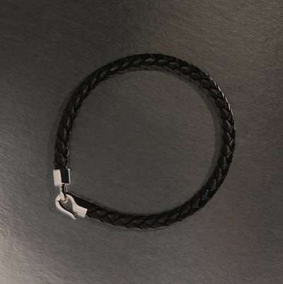 The Mariner Men’s Plaited Leather and Steel Bracelet - Black