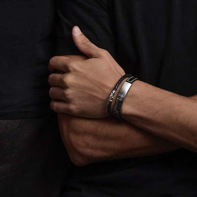 The Mariner Men’s Plaited Leather and Steel Bracelet - Black