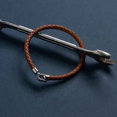 The Mariner Men’s Plaited Leather and Steel Bracelet - Brown