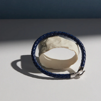 The Mariner Men’s Plaited Leather and Steel Bracelet - Navy