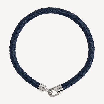 The Mariner Men’s Plaited Leather and Steel Bracelet - Navy