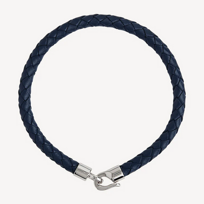 The Mariner Men’s Plaited Leather and Steel Bracelet - Navy