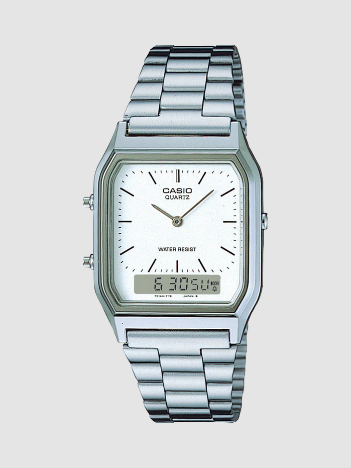 Casio Vintage Analogue - Digital White Dial Stainless