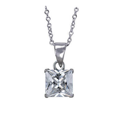 Silver Square CZ Pendant - 7mm