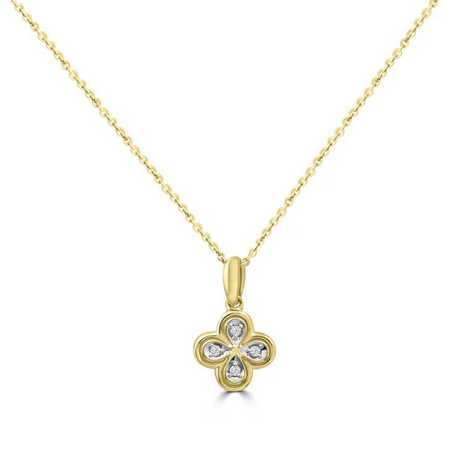 Diamond Clover Necklace - 0.035ct Diamonds in 9K Yellow Gold