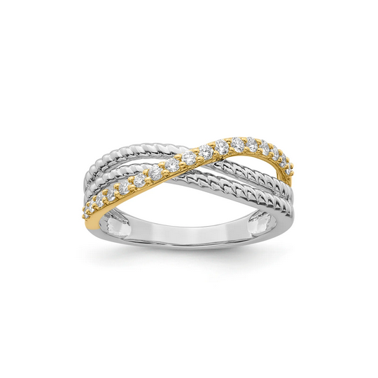 Lab Grown Cross Over Diamond Ring in 9K Yellow & White Gold - 0.25ct