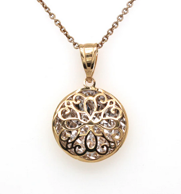 Two Tone Round Filigree Pendant - 9k