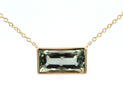 Green Amethyst Baguette Pendant with 9k chain