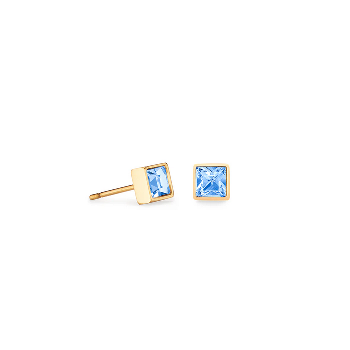 Brilliant Square Earring -  Blue Crystals - GP Stainless