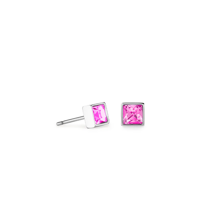 Brilliant Square Earring - Pink Crystals - Stainless