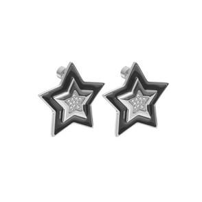 Supernova Earrings Black Enamel + CZ + Silver