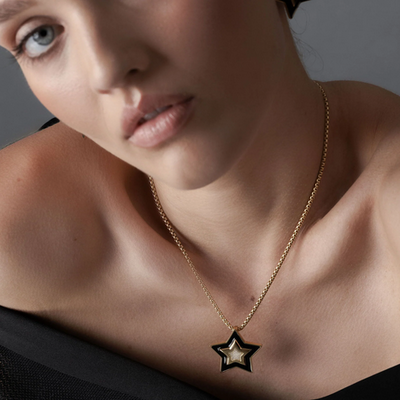 Supernova Necklace Black Enamel + CZ + Gold