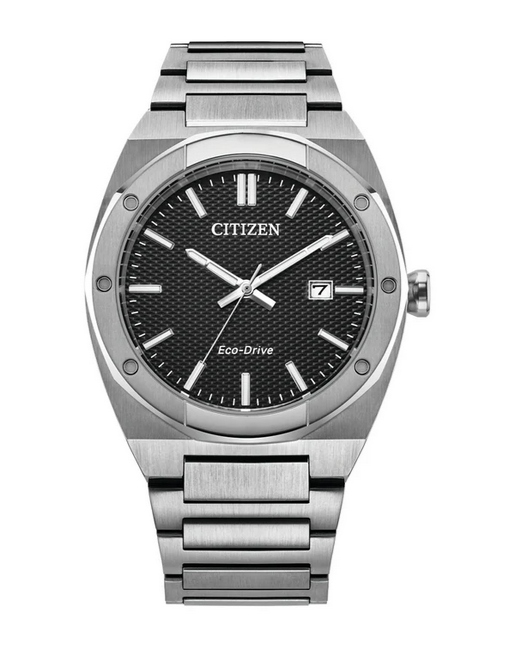 Eco-Drive Black Dial Stainless Steel Watch
