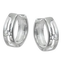 Huggie Earring with Slit & CZ Accent - SS