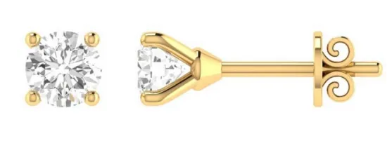 Diamond Claw Stud Earrings - 9K YG  0.15CT GH I1