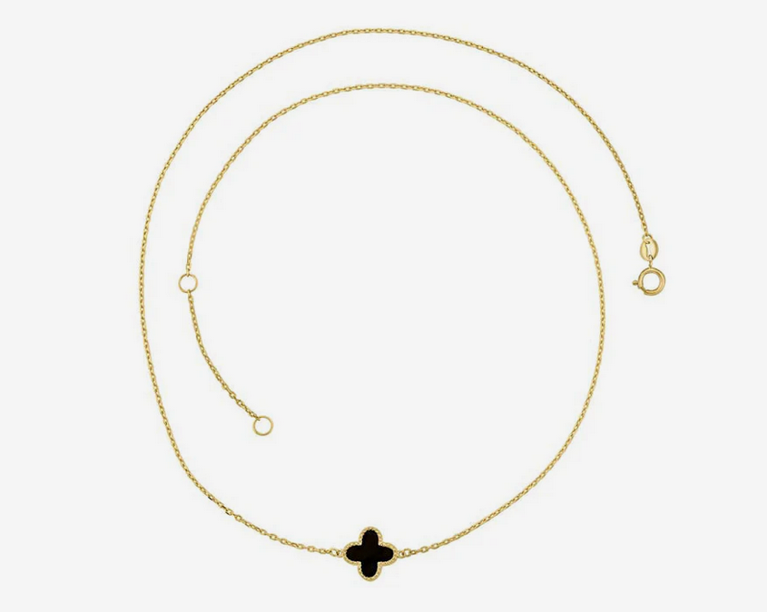 Single Black Onyx Clover Necklace 45cm - 9K YG