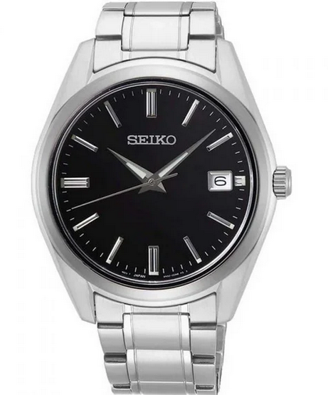 Stainless Steel Mens Dress Watch - Black Dial