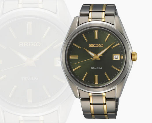 Mens Two Tone Titanium Dress Watch - Green Dial