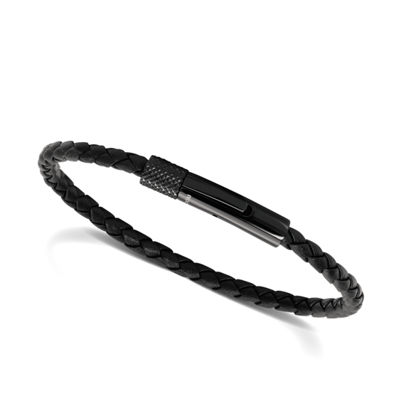 Driver: 28mm Steel Bracelet with 3.5mm Braided Leather Strap - Black - 20.5cm