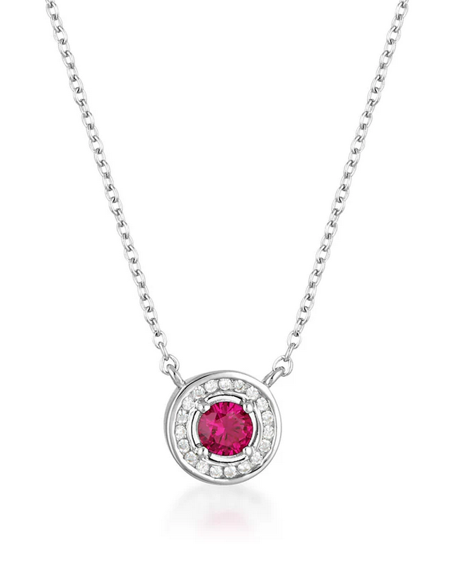 Milestone Ruby  Halo Pendant - SSRP - CZ